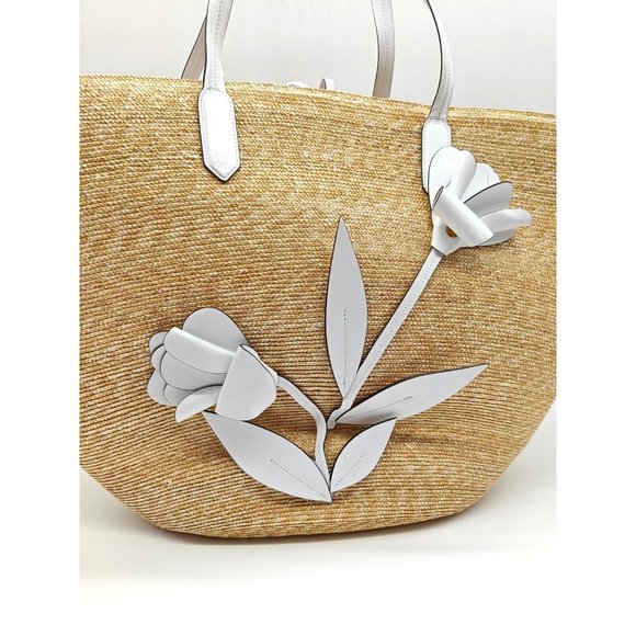 OSCAR DE LA RENTA tulip raffia large tote + Dust bag --NATURAL/WHITE - Picture 4 of 13